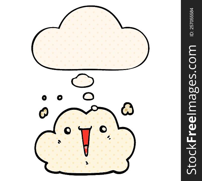 cute cartoon cloud and thought bubble in comic book style