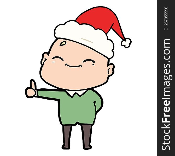 Happy Line Drawing Of A Bald Man Wearing Santa Hat