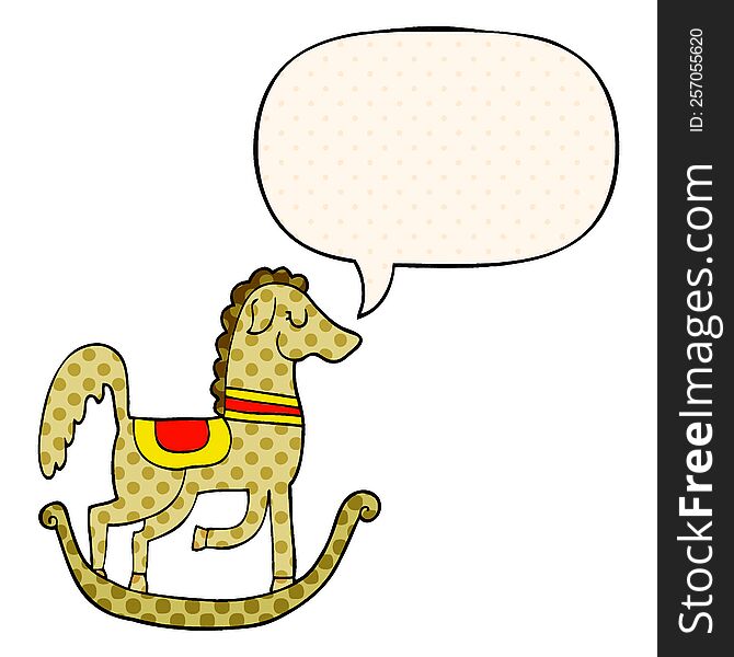 Cartoon Rocking Horse And Speech Bubble In Comic Book Style