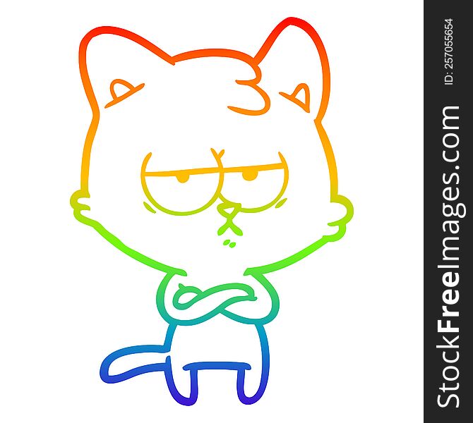 Rainbow Gradient Line Drawing Bored Cartoon Cat