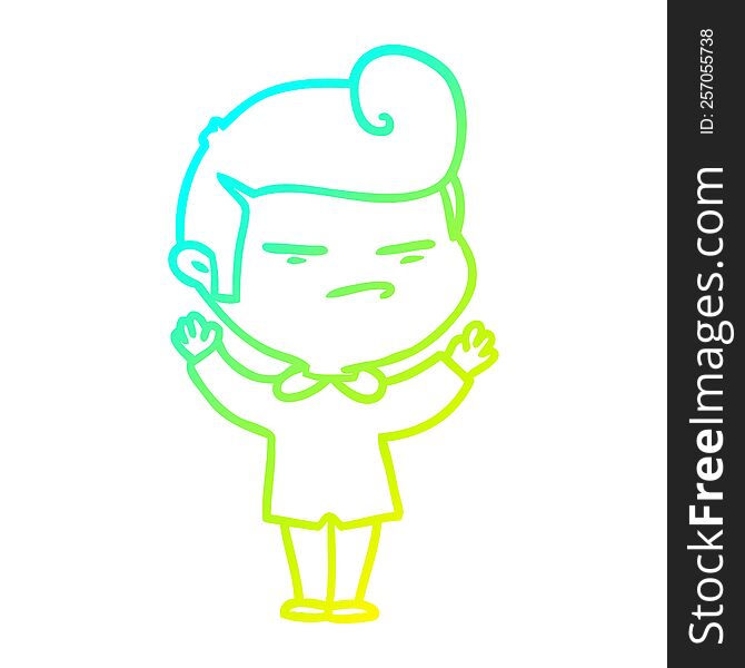 cold gradient line drawing of a cartoon cool guy with fashion hair cut