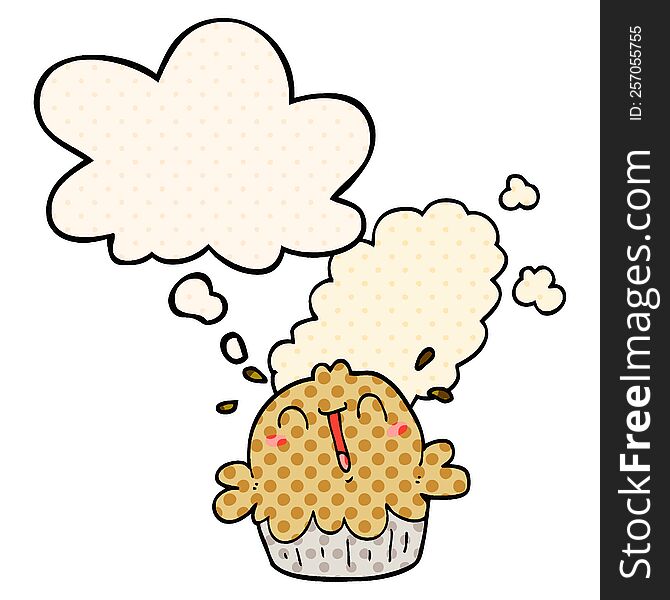 cute cartoon pie with thought bubble in comic book style