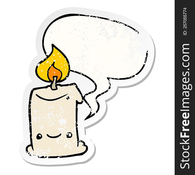 Cartoon Candle And Speech Bubble Distressed Sticker