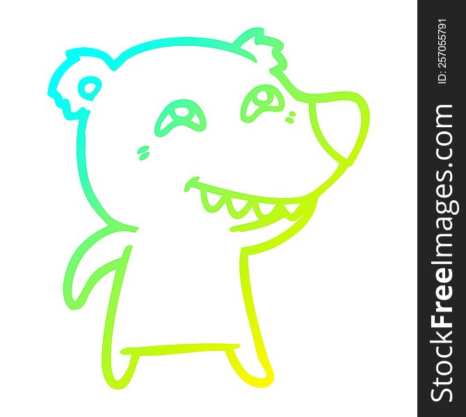 Cold Gradient Line Drawing Cartoon Polar Bear Showing Teeth