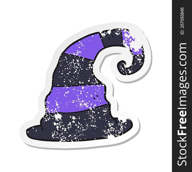 Retro Distressed Sticker Of A Cartoon Witch Hat