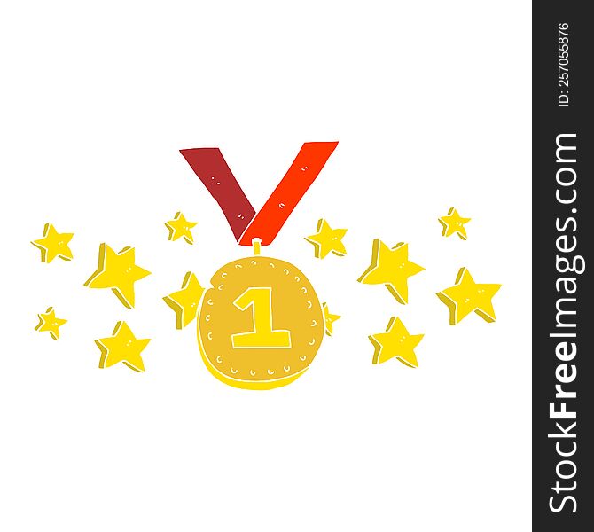 Flat Color Illustration Of A Cartoon First Place Medal
