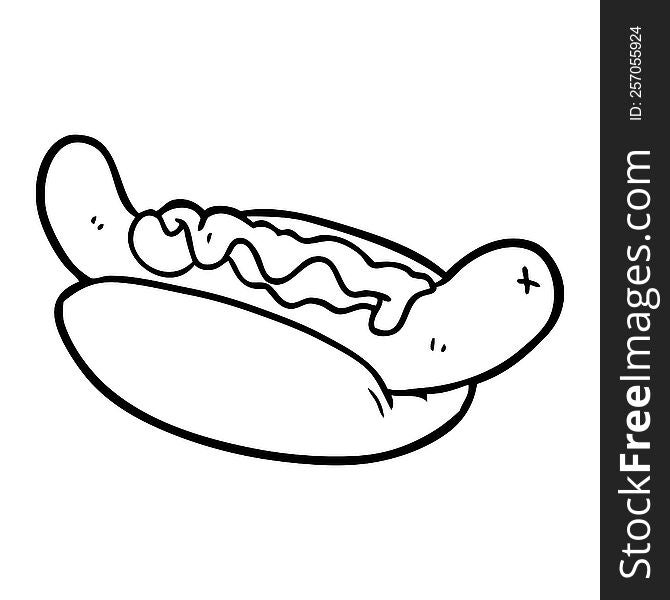line drawing of a fresh tasty hot dog. line drawing of a fresh tasty hot dog