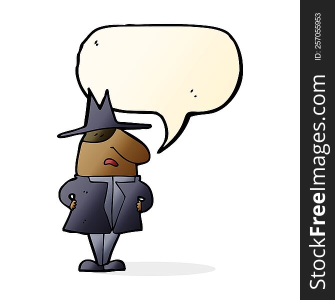 Cartoon Man In Coat And Hat With Speech Bubble