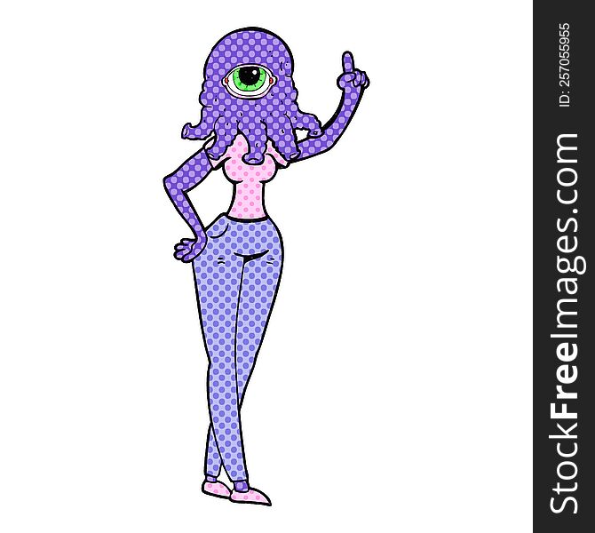 Cartoon Female Alien With Raised Hand