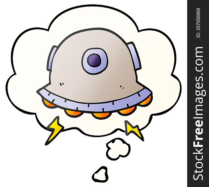 cartoon UFO with thought bubble in smooth gradient style