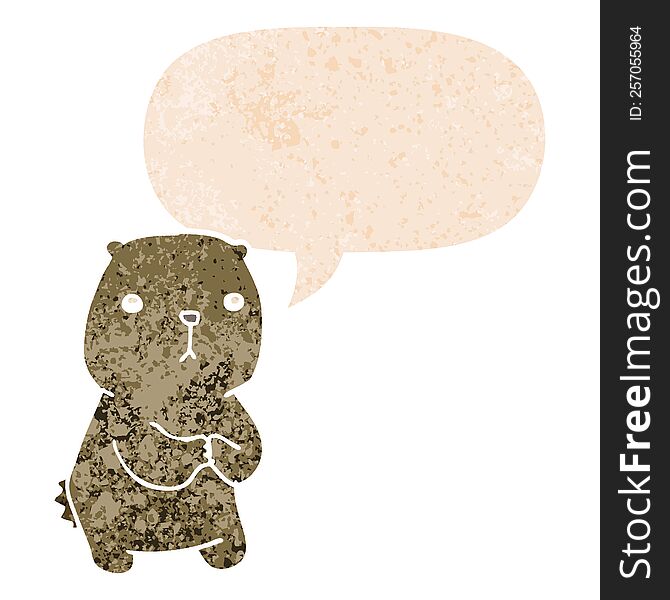 Cartoon Worried Bear And Speech Bubble In Retro Textured Style