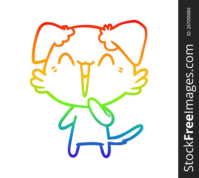 Rainbow Gradient Line Drawing Laughing Little Dog Cartoon