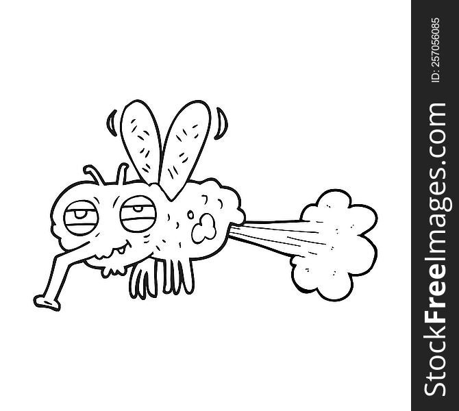 freehand drawn black and white cartoon gross farting fly