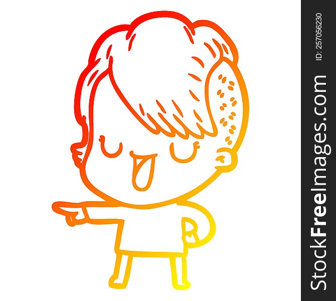 Warm Gradient Line Drawing Cute Cartoon Girl With Hipster Haircut