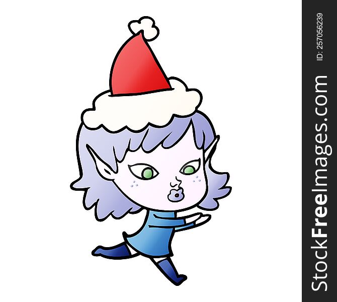 Pretty Gradient Cartoon Of A Elf Girl Wearing Santa Hat