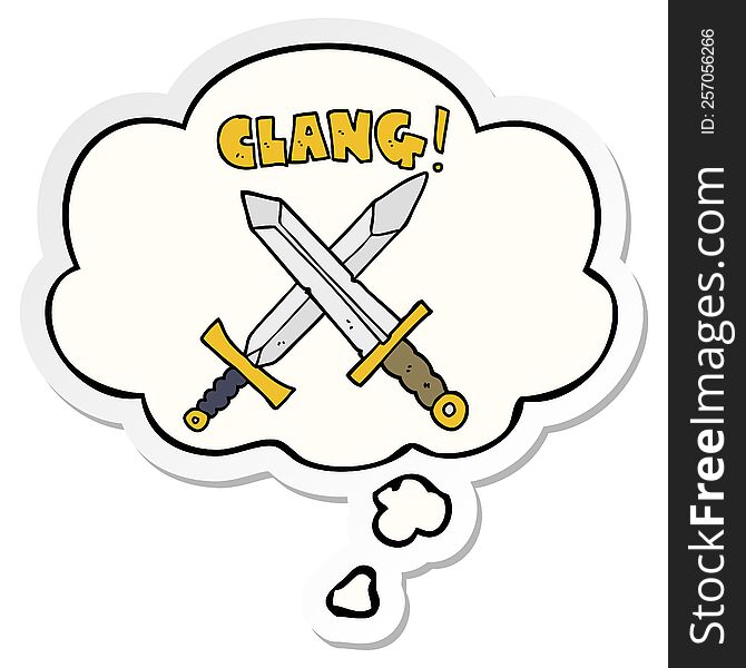 cartoon sword fight with thought bubble as a printed sticker