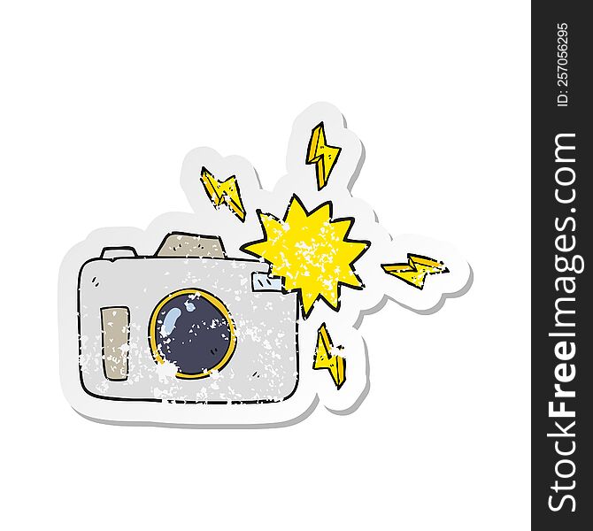 retro distressed sticker of a cartoon flashing camera