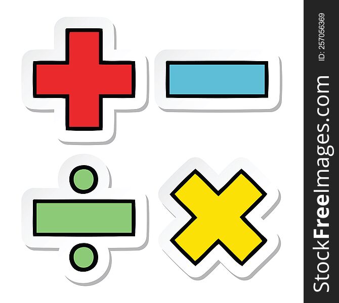sticker of a cute cartoon math symbols