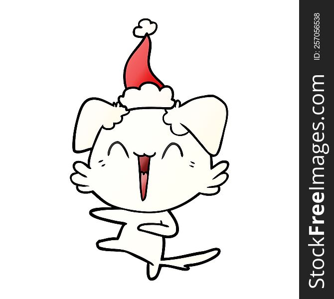 Happy Dancing Dog Gradient Cartoon Of A Wearing Santa Hat