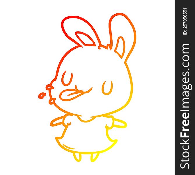 warm gradient line drawing of a cute rabbit blowing raspberry