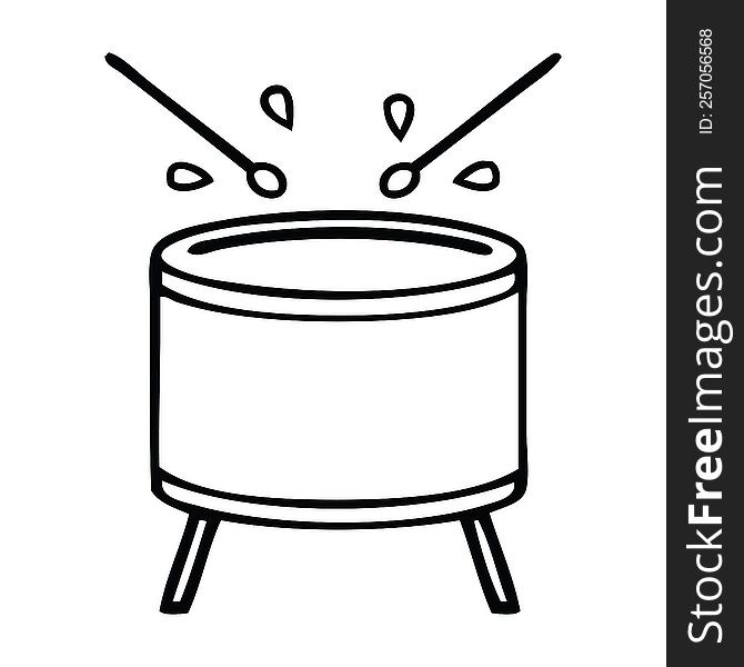 line drawing cartoon of a beating drum