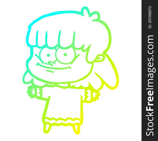 cold gradient line drawing of a cartoon girl smiling