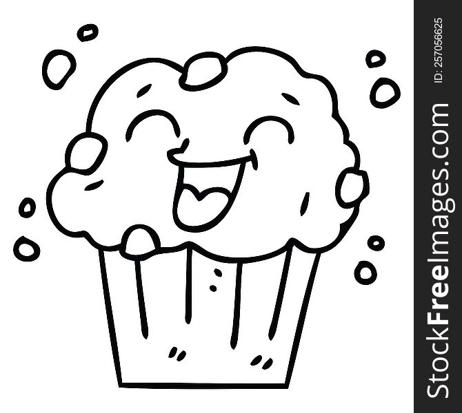 line drawing quirky cartoon happy muffin. line drawing quirky cartoon happy muffin