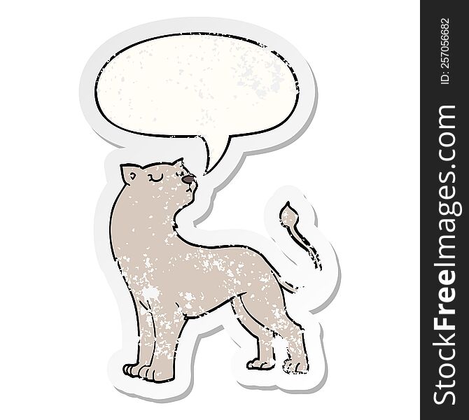 Cartoon Lioness And Speech Bubble Distressed Sticker