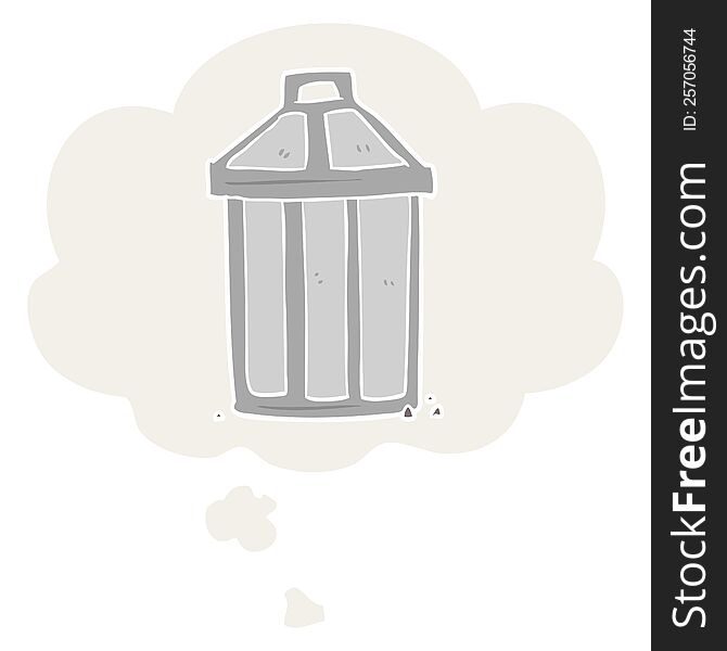 cartoon garbage can with thought bubble in retro style