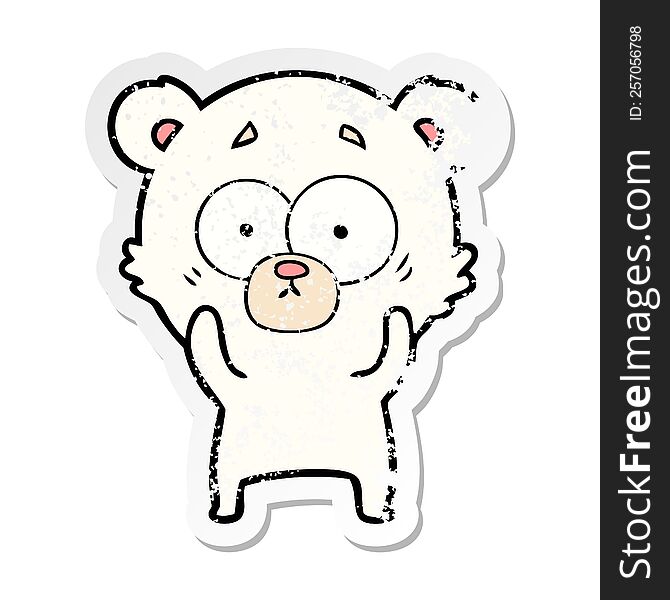 Distressed Sticker Of A Surprised Polar Bear Cartoon