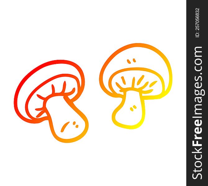 warm gradient line drawing of a cartoon mushrooms