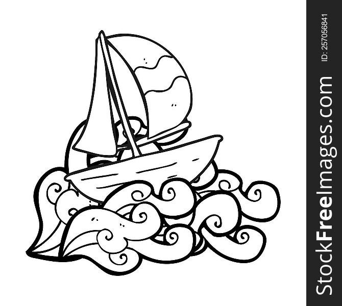 Black And White Cartoon Sail Ship