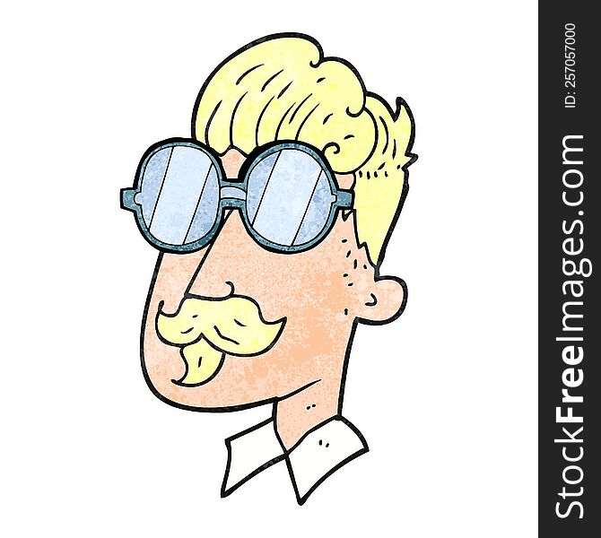 freehand textured cartoon man with mustache and spectacles