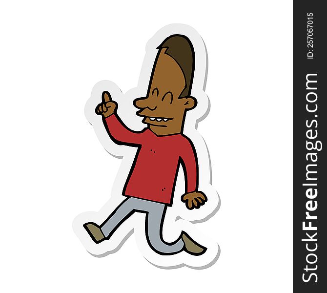 sticker of a cartoon happy man pointing