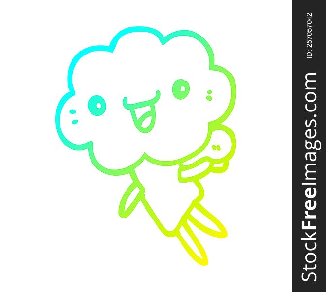cold gradient line drawing of a cartoon cloud head creature