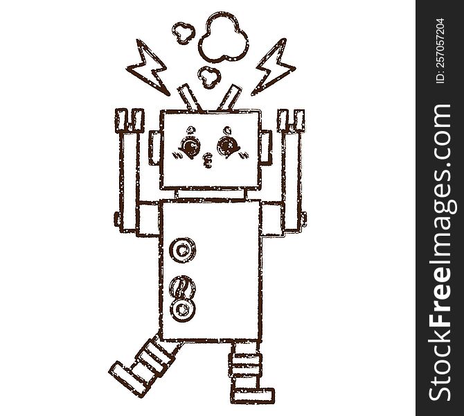 Robot Panic Charcoal Drawing