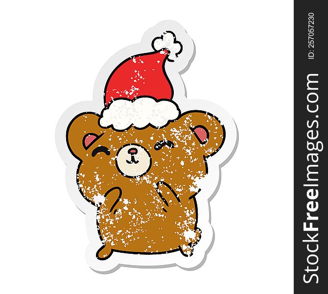 Christmas Distressed Sticker Cartoon Of Kawaii Bear
