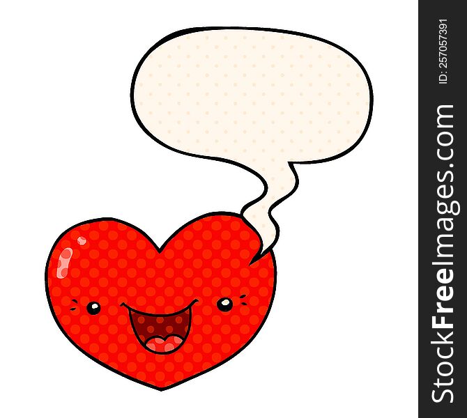 Cartoon Love Heart Character And Speech Bubble In Comic Book Style