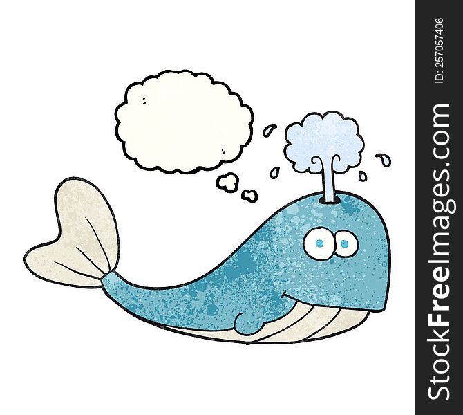 freehand drawn thought bubble textured cartoon whale spouting water