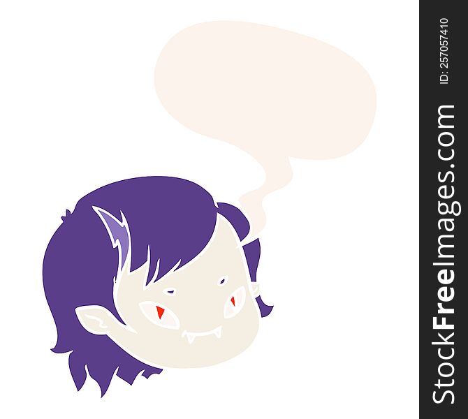 Cartoon Vampire Girl Face And Speech Bubble In Retro Style