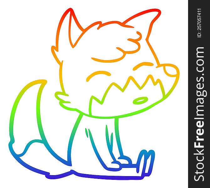 Rainbow Gradient Line Drawing Cartoon Fox Sitting
