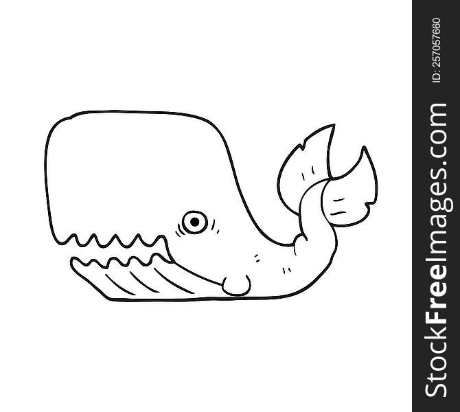 freehand drawn black and white cartoon angry whale