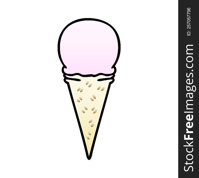 gradient shaded quirky cartoon strawberry ice cream cone. gradient shaded quirky cartoon strawberry ice cream cone