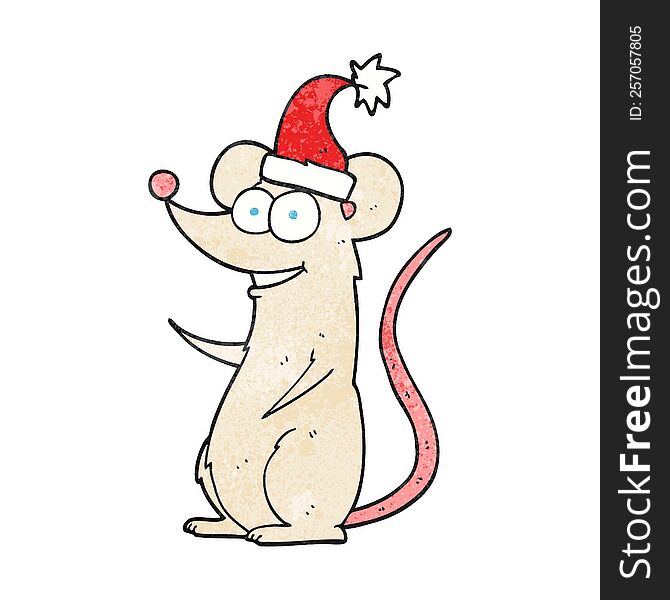 Textured Cartoon Mouse Wearing Christmas Hat