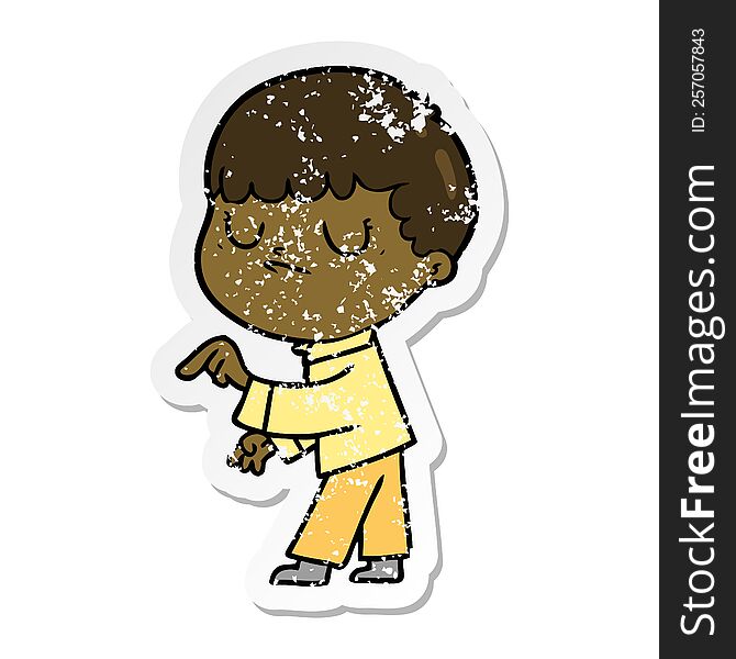 Distressed Sticker Of A Cartoon Grumpy Boy