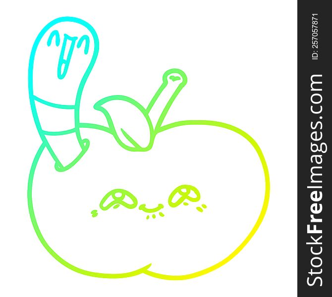 cold gradient line drawing of a cartoon worm in happy apple