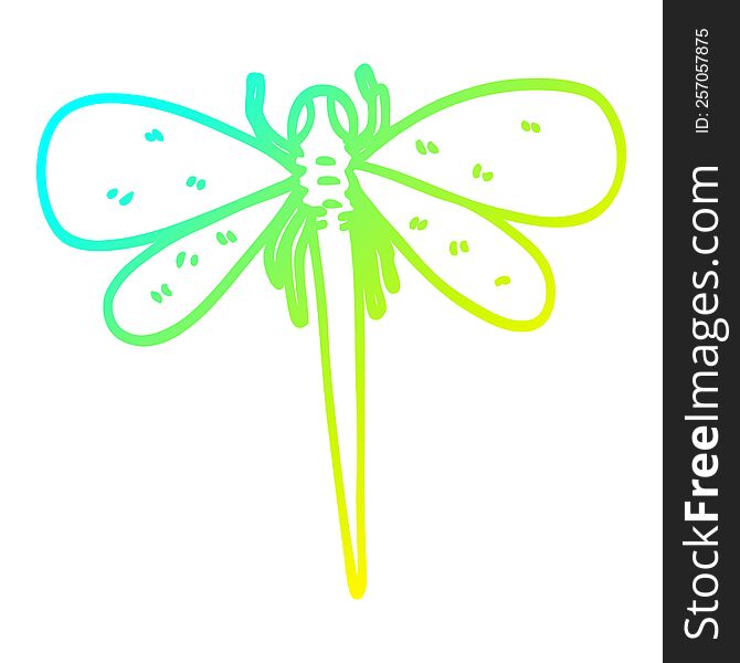 cold gradient line drawing of a cartoon dragonfly