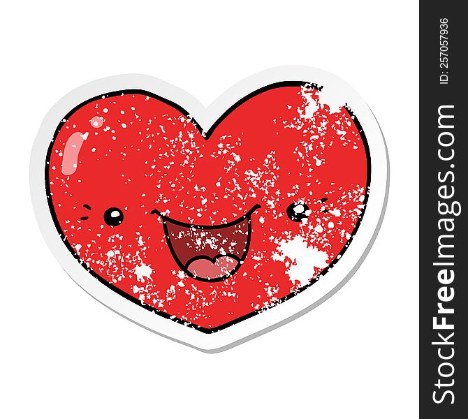 Distressed Sticker Of A Cartoon Love Heart Character