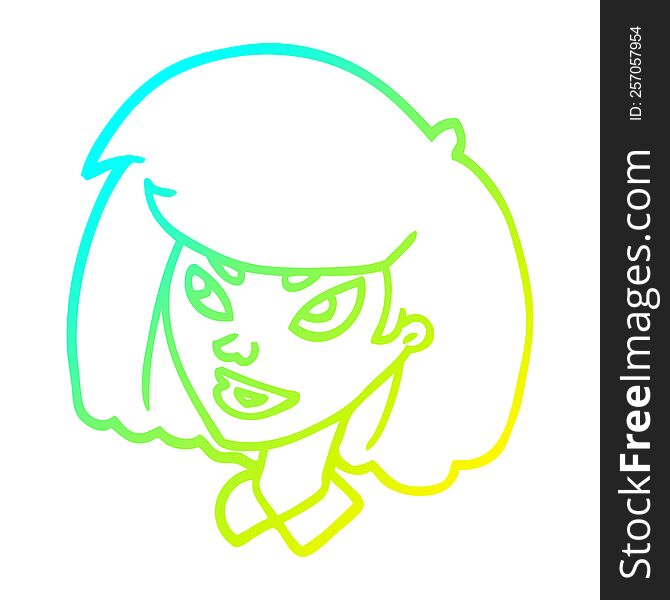 Cold Gradient Line Drawing Cartoon Face Girl