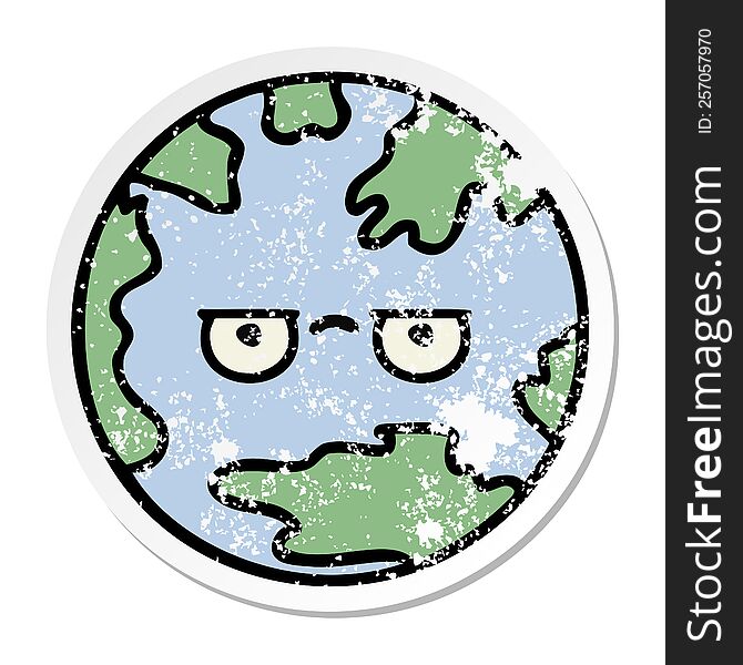 distressed sticker of a cute cartoon planet earth